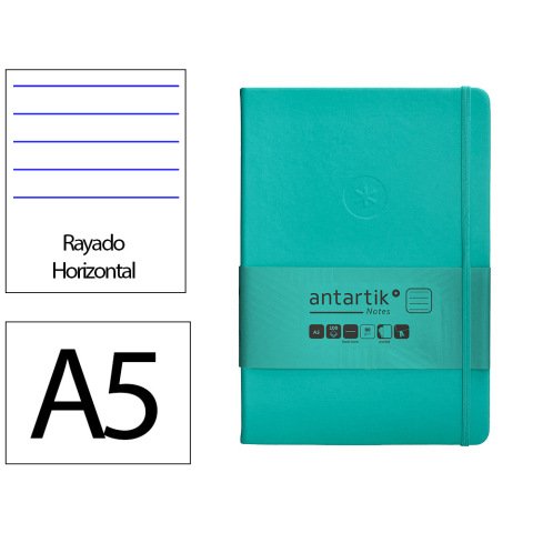 Cuaderno con gomilla Antartik notes tapa dura A5 hojas rayas turquesa 100 hojas 80 g