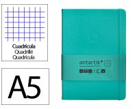 Cuaderno con gomilla Antartik notes tapa dura A5 hojas cuadricula turquesa 100 hojas 80 g
