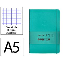 Cuaderno con gomilla antartik notes tapa dura a5 hojas cuadricula turquesa 100 hojas 80 gr fsc