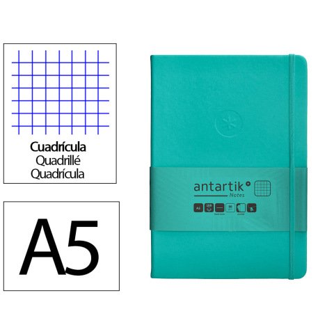 Cuaderno con gomilla Antartik notes tapa dura A5 hojas cuadricula turquesa 100 hojas 80 g