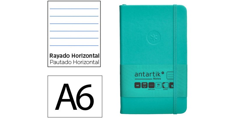 Cuaderno con gomilla Antartik notes tapa dura A6 hojas rayas turquesa 100 hojas 80 g