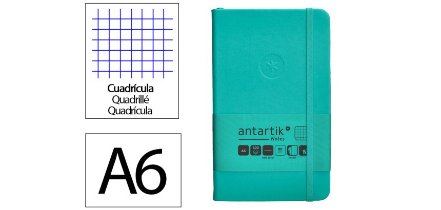 Cuaderno con gomilla Antartik notes tapa dura A6 hojas cuadricula turquesa 100 hojas 80 g