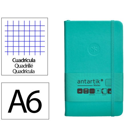 Cuaderno con gomilla Antartik notes tapa dura A6 hojas cuadricula turquesa 100 hojas 80 g