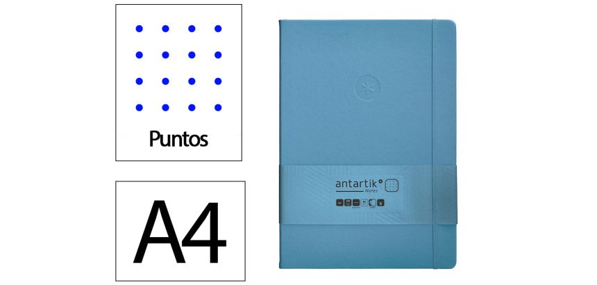 Cuaderno con gomilla Antartik notes tapa dura A4 hojas puntos azul claro 100 hojas 80 g
