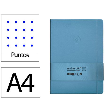 Cuaderno con gomilla antartik notes tapa dura a4 hojas puntos azul claro 100 hojas 80 gr fsc