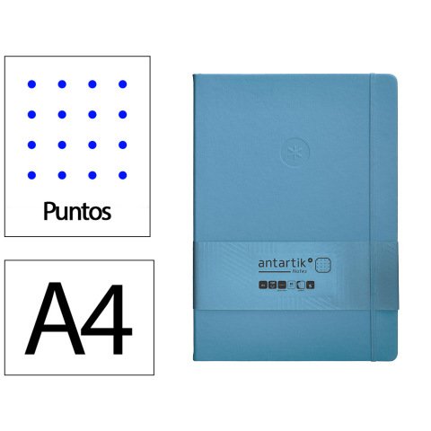 Cuaderno con gomilla Antartik notes tapa dura A4 hojas puntos azul claro 100 hojas 80 g
