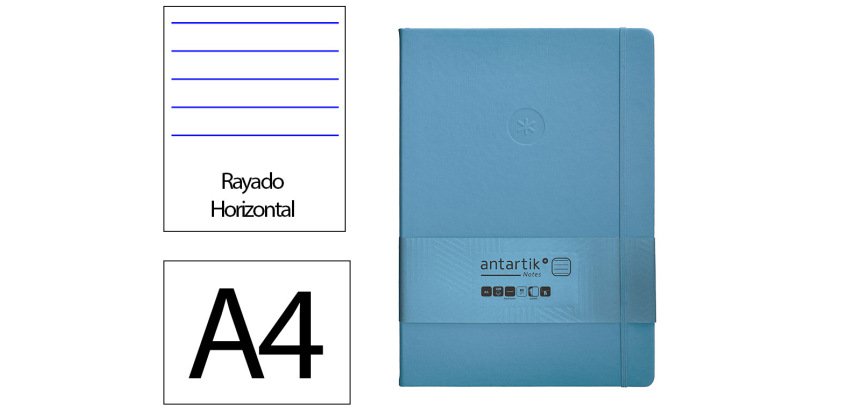 Cuaderno con gomilla Antartik notes tapa dura A4 hojas rayas azul claro 100 hojas 80 g