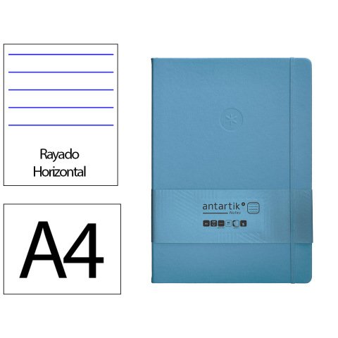 Cuaderno con gomilla Antartik notes tapa dura A4 hojas rayas azul claro 100 hojas 80 g