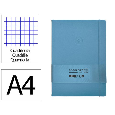 Cuaderno con gomilla Antartik notes tapa dura A4 hojas cuadricula azul claro 100 hojas 80 h