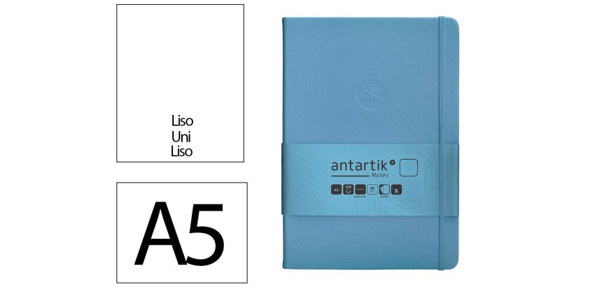 Cuaderno con gomilla Antartik notes tapa dura A5 hojas lisas azul claro 100 hojas 80 g