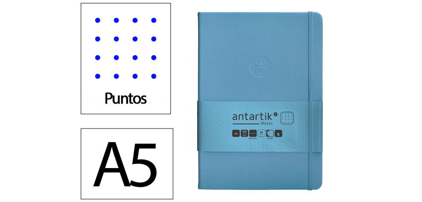 Cuaderno con gomilla Antartik notes tapa dura A5 hojas puntos azul claro 100 hojas 80 g