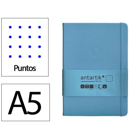 Cuaderno con gomilla Antartik notes tapa dura A5 hojas puntos azul claro 100 hojas 80 g
