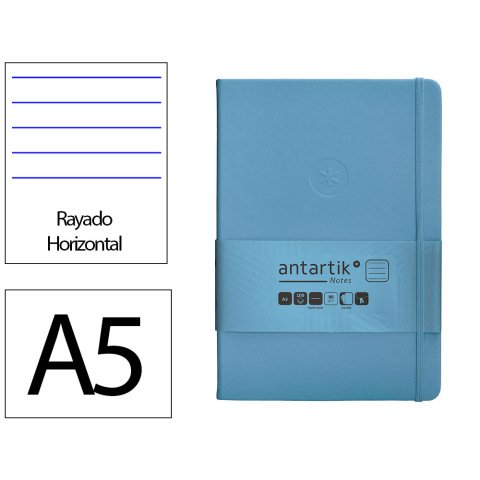 Cuaderno con gomilla Antartik notes tapa dura A5 hojas rayas azul claro 100 hojas 80 g