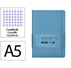 Cuaderno con gomilla antartik notes tapa dura a5 hojas cuadricula azul claro 100 hojas 80 gr fsc