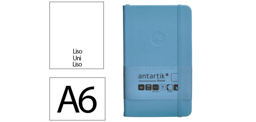 Cuaderno con gomilla Antartik notes tapa dura A6 hojas lisas azul claro 100 hojas 80 g.