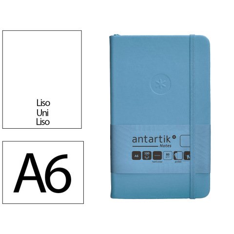 Cuaderno con gomilla Antartik notes tapa dura A6 hojas lisas azul claro 100 hojas 80 g.