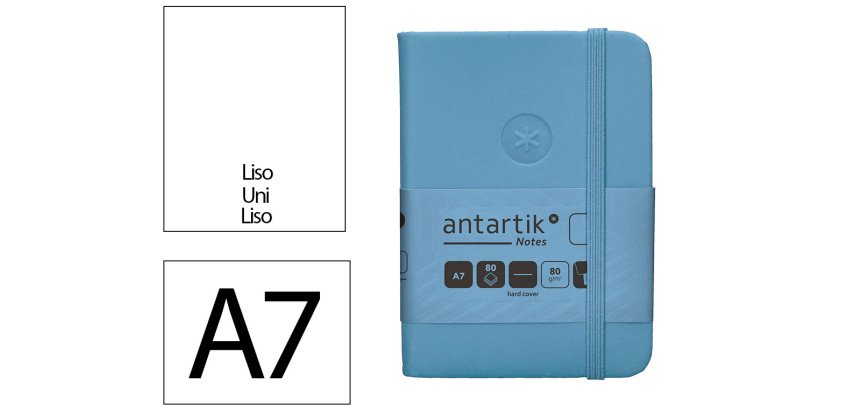 Cuaderno con gomilla Antartik notes tapa dura A7 hojas lisas azul claro 80 hojas 80 g