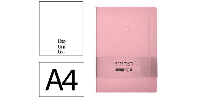 Cuaderno con gomilla Antartik notes tapa dura A4 hojas lisas rosa pastel 100 hojas 80 g