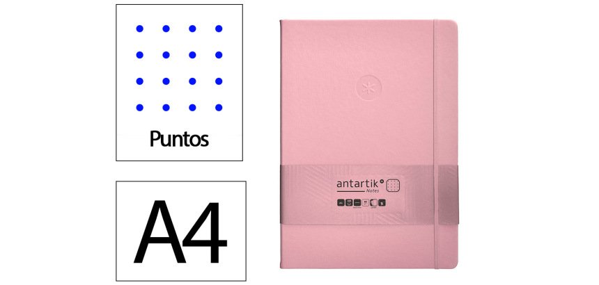 Cuaderno con gomilla Antartik notes tapa dura A4 hojas puntos rosa pastel 100 hojas 80 g
