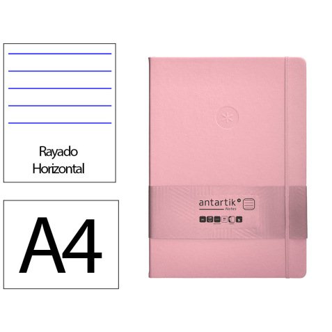 Cuaderno con gomilla antartik notes tapa dura a4 hojas rayas rosa pastel 100 hojas 80 gr fsc