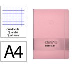 Cuaderno con gomilla Antartik notes tapa dura A4 hojas cuadricula rosa pastel 100 hojas 80 g.