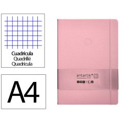 Cuaderno con gomilla Antartik notes tapa dura A4 hojas cuadricula rosa pastel 100 hojas 80 g.