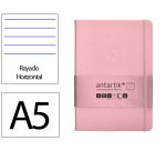 Cuaderno con gomilla Antartik notes tapa dura A5 hojas rayas rosa pastel 100 hojas 80 g