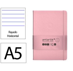 Cuaderno con gomilla Antartik notes tapa dura A5 hojas rayas rosa pastel 100 hojas 80 g