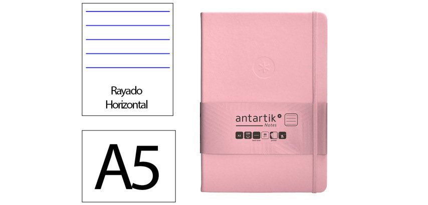 Cuaderno con gomilla Antartik notes tapa dura A5 hojas rayas rosa pastel 100 hojas 80 g