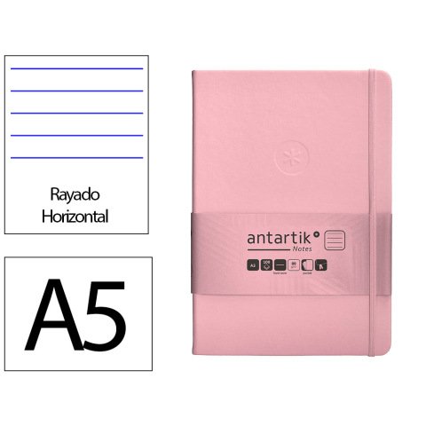 Cuaderno con gomilla Antartik notes tapa dura A5 hojas rayas rosa pastel 100 hojas 80 g