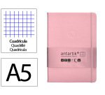 Cuaderno con gomilla Antartik notes tapa dura A5 hojas cuadricula rosa pastel 100 hojas 80 g
