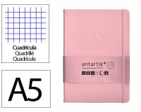 Cuaderno con gomilla Antartik notes tapa dura A5 hojas cuadricula rosa pastel 100 hojas 80 g