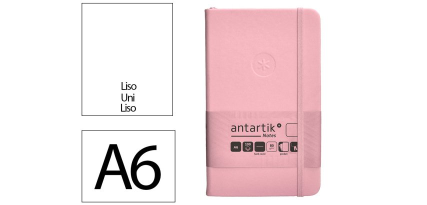 Cuaderno con gomilla antartik notes tapa dura A6 hojas lisas rosa pastel 100 hojas 80 g