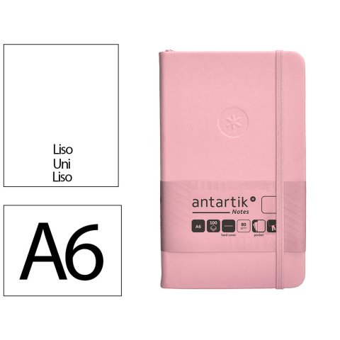 Cuaderno con gomilla antartik notes tapa dura A6 hojas lisas rosa pastel 100 hojas 80 g