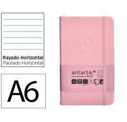 Cuaderno con gomilla Antartik notes tapa dura A6 hojas rayas rosa pastel 100 hojas 80 g