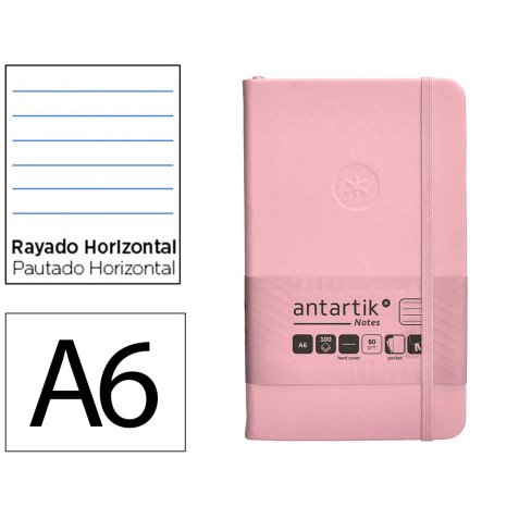 Cuaderno con gomilla antartik notes tapa dura a6 hojas rayas rosa pastel 100 hojas 80 gr fsc