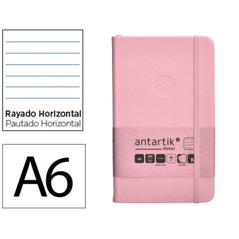 Cuaderno con gomilla Antartik notes tapa dura A6 hojas rayas rosa pastel 100 hojas 80 g