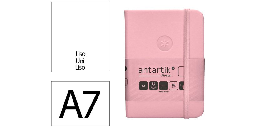 Cuaderno con gomilla antartik notes tapa dura a7 hojas lisas rosa pastel 80 hojas 80 gr
