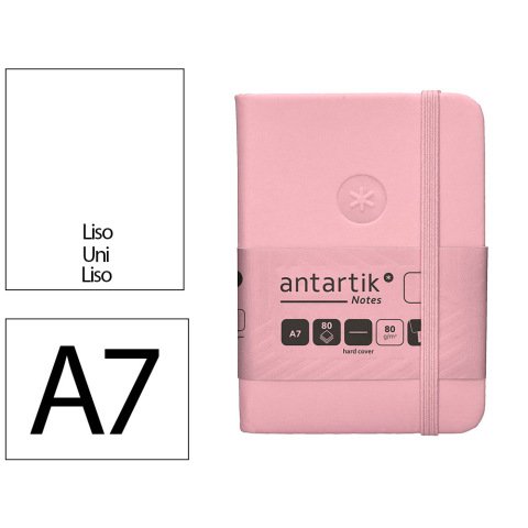 Cuaderno con gomilla antartik notes tapa dura a7 hojas lisas rosa pastel 80 hojas 80 gr