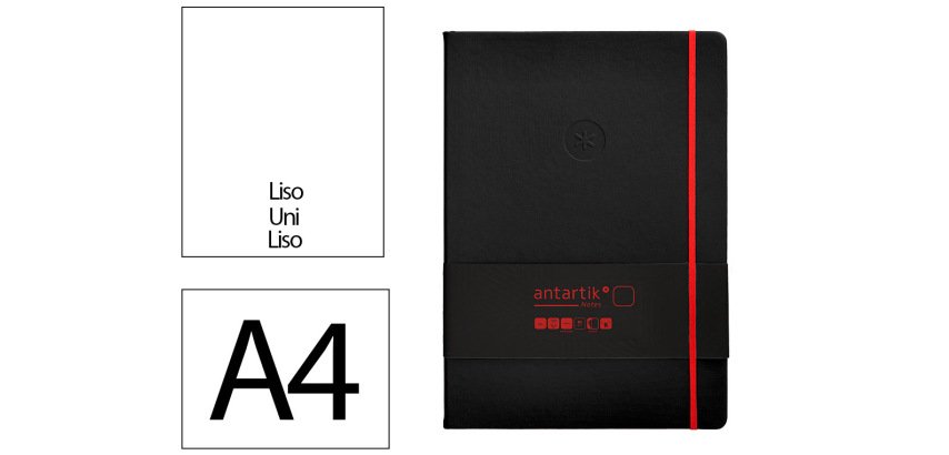 Cuaderno con gomilla Antartik notes tapa dura A4 hojas lisas negro y rojo 100 hojas 80 g