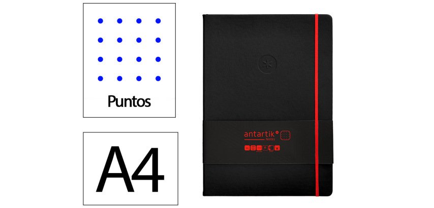 Cuaderno con gomilla Antartik notes tapa dura A4 hojas puntos negro y rojo 100 hojas 80 g