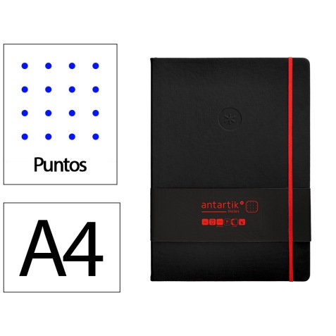 Cuaderno con gomilla antartik notes tapa dura a4 hojas puntos negro y rojo 100 hojas 80 gr fsc