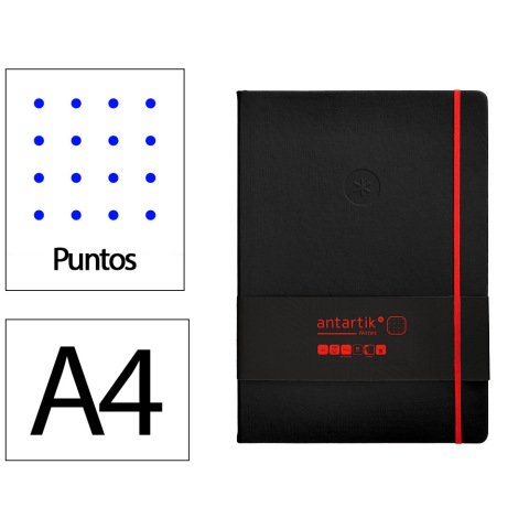 Cuaderno con gomilla Antartik notes tapa dura A4 hojas puntos negro y rojo 100 hojas 80 g
