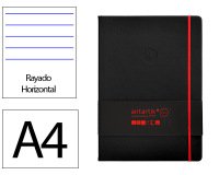 Cuaderno con gomilla Antartik notes tapa dura A4 hojas rayas negro y rojo 100 hojas 80 g