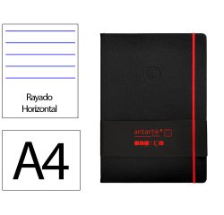 Cuaderno con gomilla Antartik notes tapa dura A4 hojas rayas negro y rojo 100 hojas 80 g