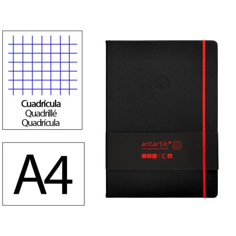 Cuaderno con gomilla Antartik notes tapa dura A4 hojas cuadricula negro y rojo 100 hojas 80 g