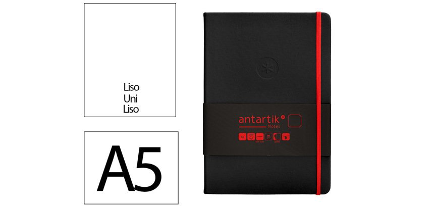 Cuaderno con gomilla Antartik notes tapa dura A5 hojas lisas negro y rojo 100 hojas 80 g