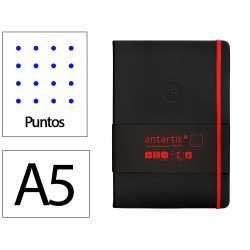 Cuaderno con gomilla antartik notes tapa dura a5 hojas puntos negro y rojo 100 hojas 80 gr fsc
