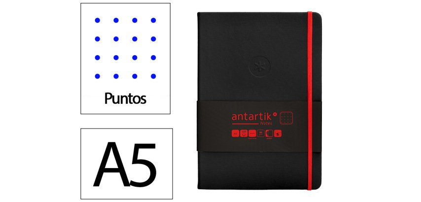 Cuaderno con gomilla Antartik notes tapa dura A5 hojas puntos negro y rojo 100 hojas 80 g