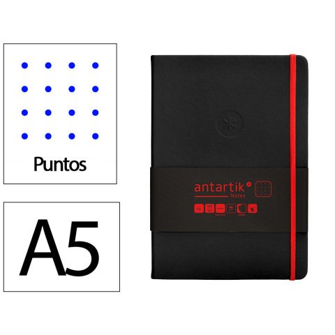 Cuaderno con gomilla Antartik notes tapa dura A5 hojas puntos negro y rojo 100 hojas 80 g